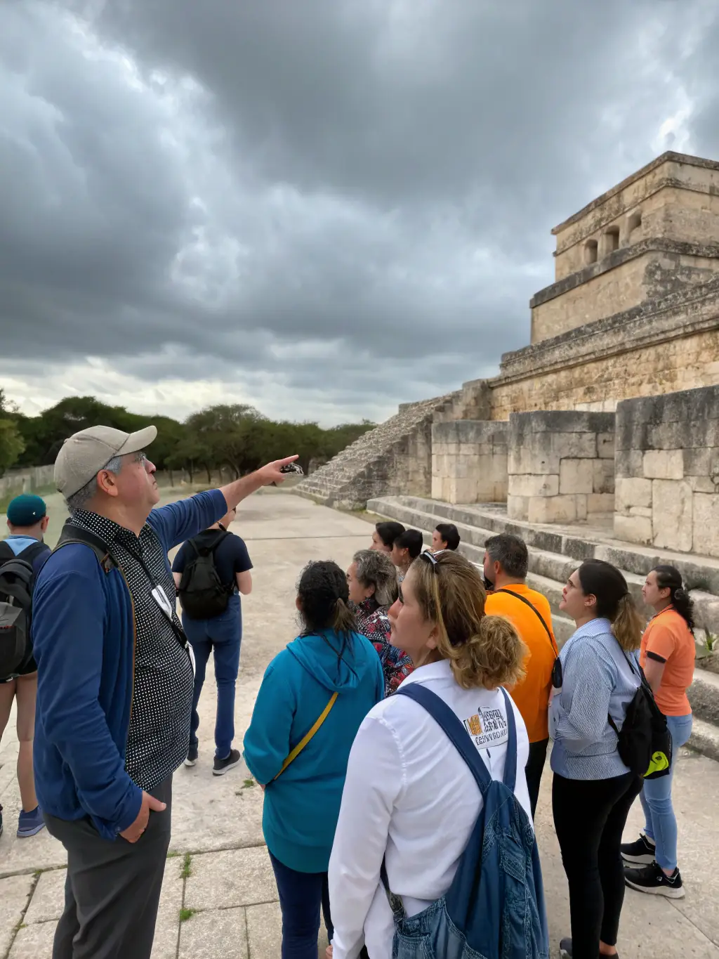 A group of students on a guided tour of the historic site, listening attentively to the guide as they learn about the site's history and significance.