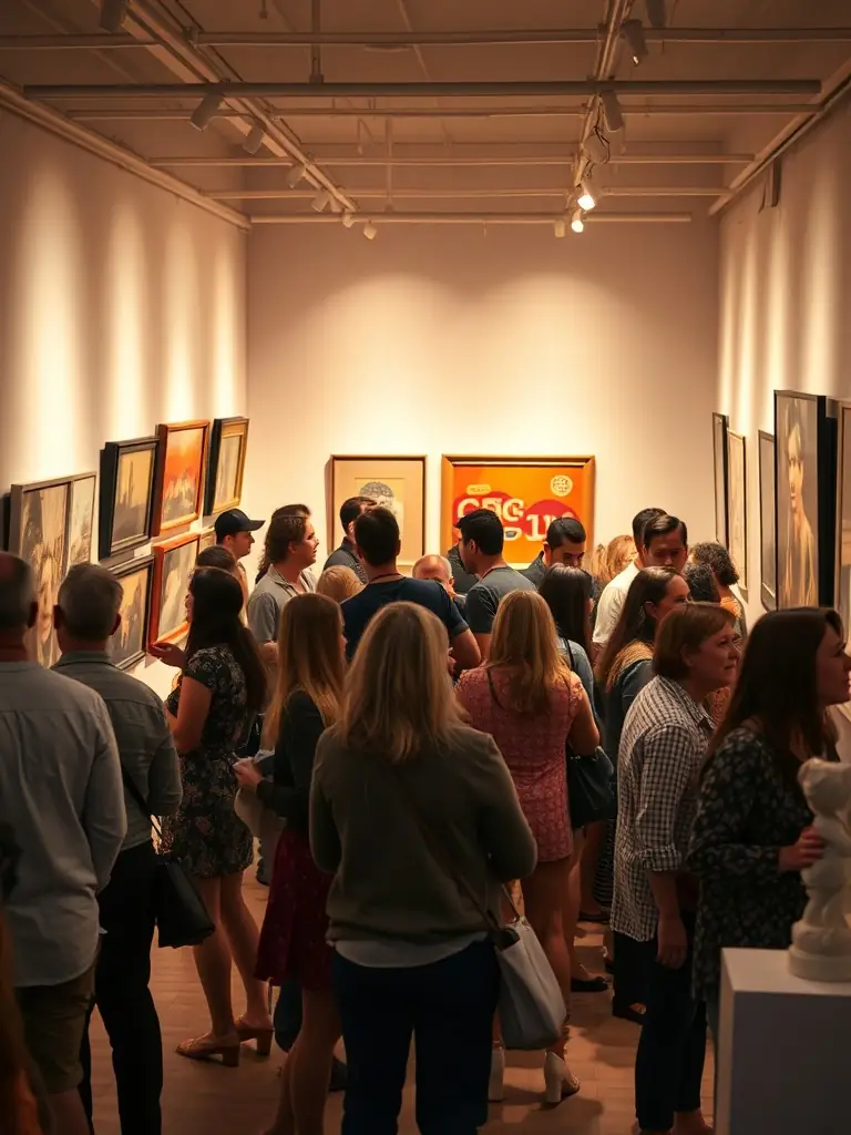 A dynamic image of a community art exhibition held within the historic site, featuring local artists displaying their works and interacting with visitors.